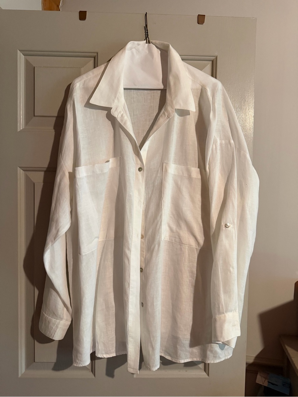 magaschonis luxury 100% linen extra large top with pearl buttons